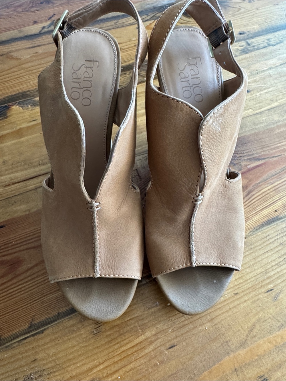 Franco Sarto Light Brown Suede Peep-Toe Slingback Heels